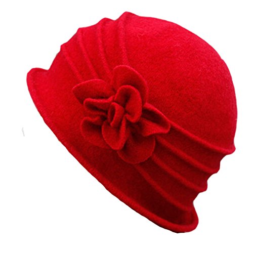 Butterme - Eleganter Damen-Winterhut aus Wolle mit Blumendesign. one size Rouge # 1 von iSpchen