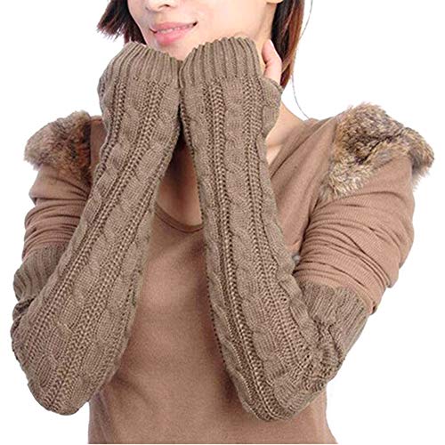 Butterme Frau Damen Wolle Extra lange Fingerless Handschuhe Dehnbar Armlinge Winter Wärmer Strick Handschuhe Gestricktes Fingerlose Armstulpen Fäustlinge, Licht Kaffee, Einheitsgröße von iSpchen