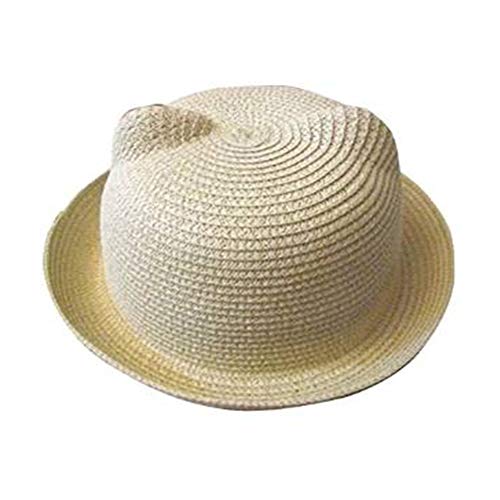 Butterme Süßer Strohhut mit Katzenohren, für Sommer, Strand, Sonnenhut, aufrollbare Krempe, Derby Bowler, Eimermütze für Babys, Jungen und Mädchen, Beige von iSpchen