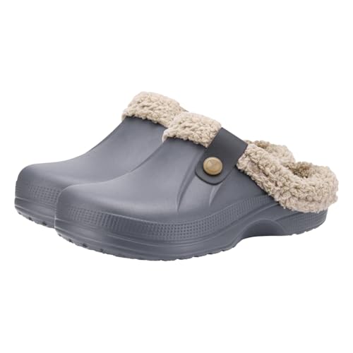 Clogs Gefüttert Damen Herren Warm Hausschuhe wasserdichte Gartenclogs mit Fell Frauen Geschlossen Lined Clogs Winter Plüsch Pantoletten Leicht wasserdichte Gartenschuhe Winter Pantoletten von iSpchen