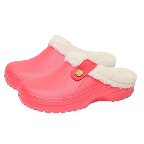 Clogs Gefüttert Damen Herren Warm Hausschuhe wasserdichte Gartenclogs mit Fell Frauen Geschlossen Lined Clogs Winter Plüsch Pantoletten Leicht wasserdichte Gartenschuhe Winter Pantoletten von iSpchen