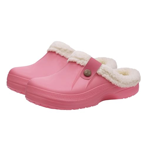 Clogs Gefüttert Damen Herren Warm Hausschuhe wasserdichte Gartenclogs mit Fell Frauen Geschlossen Lined Clogs Winter Plüsch Pantoletten Leicht wasserdichte Gartenschuhe Winter Pantoletten von iSpchen