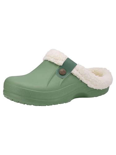 Clogs Gefüttert Damen Herren Warm Hausschuhe wasserdichte Gartenclogs mit Fell Frauen Geschlossen Lined Clogs Winter Plüsch Pantoletten Leicht wasserdichte Gartenschuhe Winter Pantoletten von iSpchen