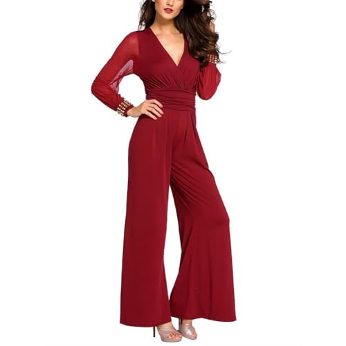 Damen Body Timeless Jumpsuit V-Ausschnitt Mesh-Stitching-Hosenanzug aus Polyester in voller Länge entworfen von iSpchen