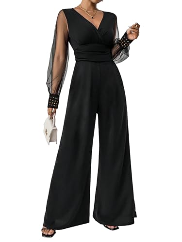 Damen Body Timeless Jumpsuit V-Ausschnitt Mesh-Stitching-Hosenanzug aus Polyester in voller Länge entworfen von iSpchen
