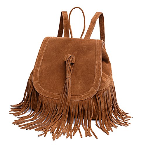 Rucksack Damen,iSpchen Fransen Frauen Rucksäcke Handtasche Reise Kleine Umhängetasche Quaste Große Kapazität Rucksäcke Braun von iSpchen