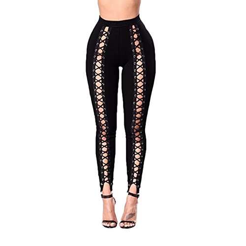 ZUMUii Butterme Frauen stilvolle Schnürung vorne Hollow Out Workout Leggings Black Twilled Jogger Skinny Pants Schwarz von iSpchen