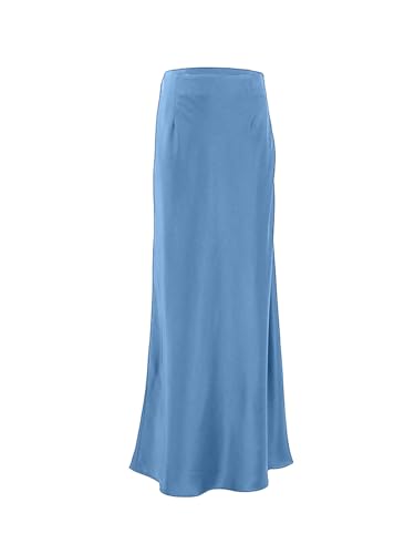 iSpchen,Damen Elegant Rock Satin Plissiert, Reißverschluss Meerjungfrau Stil für Frühling Pendeln 2024,Himmelblau L von iSpchen