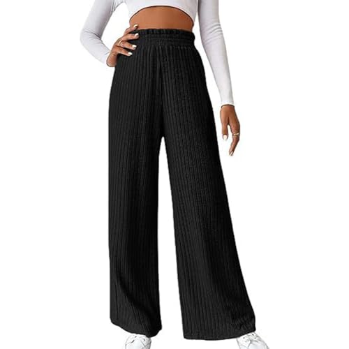 iSpchen,Damen Freizeitstrickhose Mitteldicke Strickhose im Herbststil in voller Länge,Schwarz XXL von iSpchen