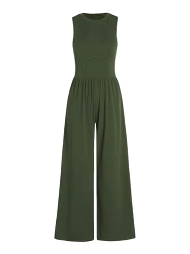 iSpchen,Damen Overall 2024 Einfarbig ärmellos Overall mit hoher Taille und weiten Beinen,Grün S von iSpchen