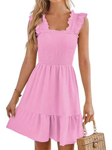 iSpchen,Damen Rückenfreies Kleid mit eckigem Ausschnitt, Plissiertes Kostüm Mini für Party-Nächte,Rosa M von iSpchen