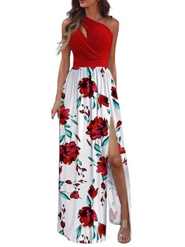 iSpchen,Frauen Kleid Voll Swing Rock Sommerkleid Ärmellos Asymmetrisch Lang Stil,Rot XXL von iSpchen