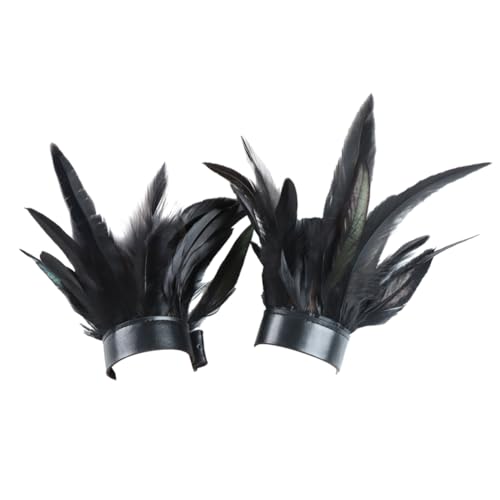 iSpchen 1 Paar Feder Handgelenkmanschetten für Damen, Gothic Federarmbänder schwarze Feder Manschetten Damen Gothic Feder Manschetten Federschmuck für Faschings Halloween Kostüm Rollenspiel Party von iSpchen
