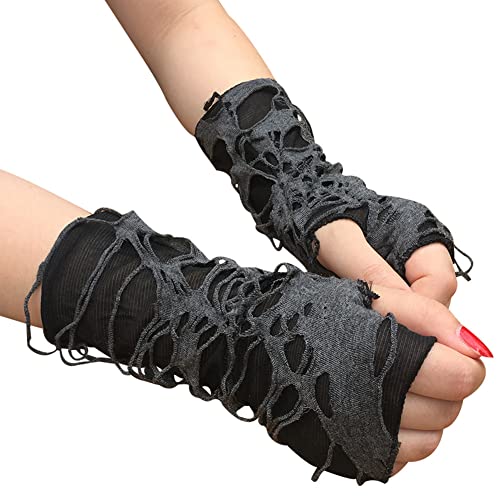 iSpchen 1 Paar Punk-Handschuhe Frauen Fingerlose Handschuhe Sommer Sonnenschutz Fahrhandschuhe Fingerlos Handschuhe für Halloween-Cosplay-Kostümpartys von iSpchen