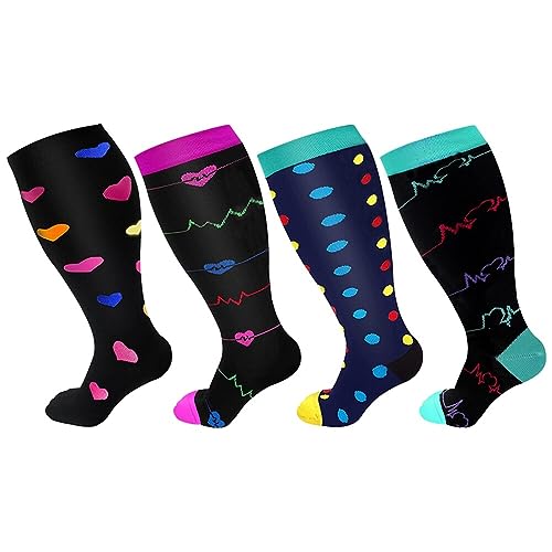 iSpchen 4 Paar Kompressionsstrümpfe Damen und Herren Kompressionssocken Stützstrümpfe Compression Socks Laufstrümpfe Kompression elastische Socken Outdoor-Laufsportsocken 3XL von iSpchen