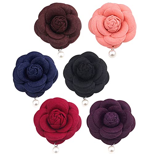 iSpchen 6 Stück Blumen Brosche für Damen Mädchen elegante Kamelien Blume Anstecknadel Vintage Perlen Ansteckblume Anstecker Corsage Pins Brosche für Hochzeits Party Corsage Kleidung Hüte von iSpchen