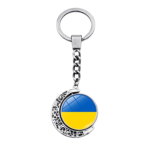 iSpchen Auto Schlüsselanhänger Personalisiert Ukraine Flagge Schlüsselbund Autoschlüssel Anhänger doppelseitig 360°drehbar Schlüsselringe Schlüssel Organizer Mond hängend Anhänger blau gelb von iSpchen