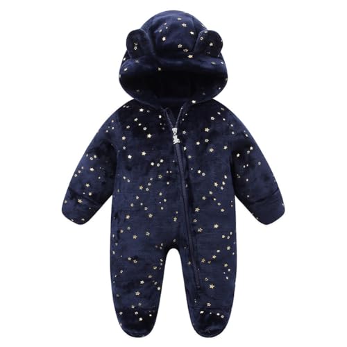 iSpchen Baby Jungen MäDchen Strampler Winter Overall Mit Kapuze SchneeanzüGe Mit Sternenmuster Langarm ReißVerschluss Strampler Bodysuit,Marineblau, 50cm von iSpchen