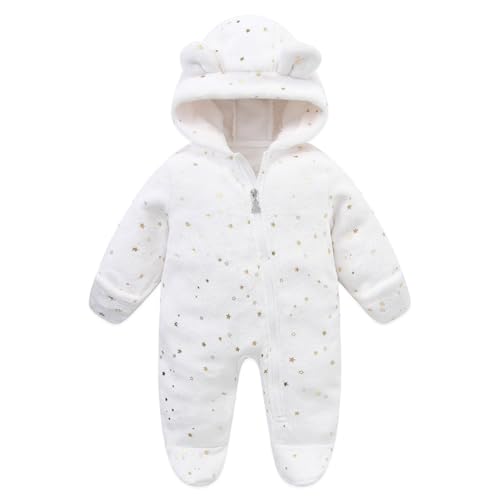 iSpchen Baby Jungen MäDchen Strampler Winter Overall Mit Kapuze SchneeanzüGe Mit Sternenmuster Langarm ReißVerschluss Strampler Bodysuit,weiß, 80cm von iSpchen