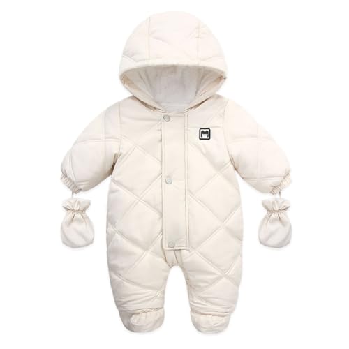 iSpchen Baby Schneeanzug Warm Strampler Outfits SchneeanzüGe Mit Handschuhen Dick Jumpsuit Winter Overall Mit Kapuze FüR Jungen MäDchen Neugeborene,Beige, 90cm von iSpchen