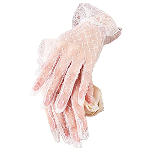 iSpchen Brauthandschuhe kurze Spitzenhandschuhe weiß Hochzeit Handschuhe Netzhandschuhe elegante Spitzen Braut Handschuhe Abendhandschuhe für Brauthochzeit,Party,Feier,Abschlussballkleid von iSpchen