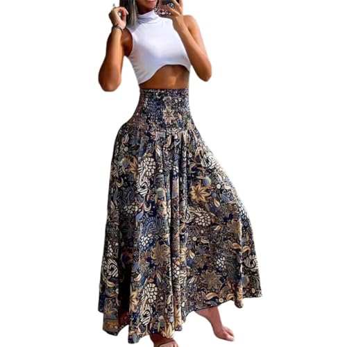 iSpchen Damen Blumenrock 2024 Lässiger Bleistift A-Linie Midi Bequeme Sommermode,Dunkelblau,M von iSpchen