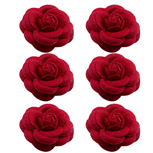 iSpchen Damen Brosche,6 Stück elegante Vintage Kamelien Blumen Broschen Ansteckblume Haarspangen Blumen Corsage Pins Haarschmuck Kleidung Dekorative Anstecknadel für Kleider,Hüte Anstecker Kragen von iSpchen