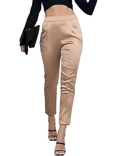 iSpchen Damen Büro Stil Satin Hose Hohe Taille Satin Anzughose Basic Skinny Fit Voll Länge für professionelle Kleidung von iSpchen