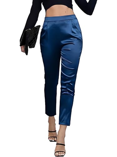 iSpchen Damen Büro Stil Satin Hose Hohe Taille Satin Anzughose Basic Skinny Fit Voll Länge für professionelle Kleidung von iSpchen