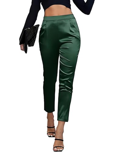 iSpchen Damen Büro Stil Satin Hose Hohe Taille Satin Anzughose Basic Skinny Fit Voll Länge für professionelle Kleidung von iSpchen