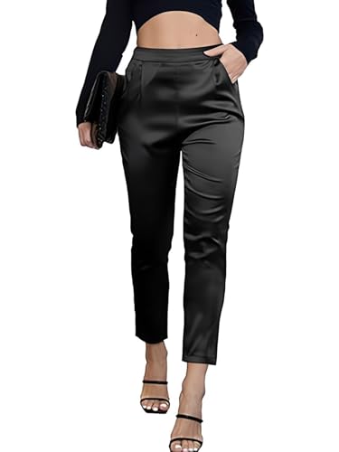 iSpchen Damen Büro Stil Satin Hose Hohe Taille Satin Anzughose Basic Skinny Fit Voll Länge für professionelle Kleidung von iSpchen