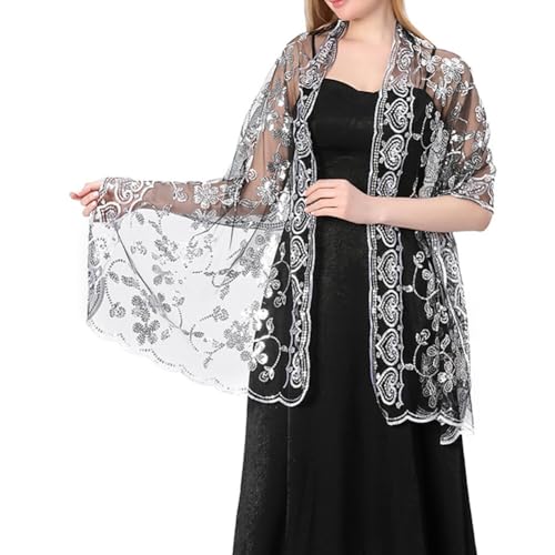 iSpchen Damen Halstücher Fräulein Bestickt diamant Schal Glitzer Pailletten Schal Tuch Braut für Damen Schal für Abendparty kleider Brautkleider Abendkleider Alltagskleidung von iSpchen