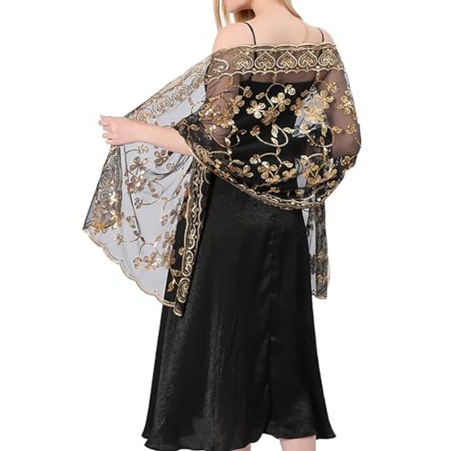 iSpchen Damen Halstücher Fräulein Bestickt diamant Schal Glitzer Pailletten Schal Tuch Braut für Damen Schal für Abendparty kleider Brautkleider Abendkleider Alltagskleidung von iSpchen