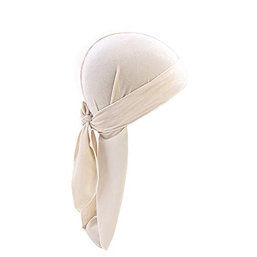 iSpchen Damen Herren Durag Piratenkappe Samt Long Tailed Turban Hut Chemo Cap Retro Kopftuch Unisex Stirnband Beige von iSpchen