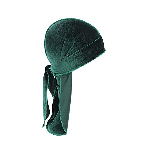 iSpchen Damen Herren Durag Piratenkappe Samt Long Tailed Turban Hut Chemo Cap Retro Kopftuch Unisex Stirnband Grün von iSpchen