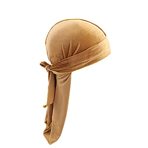 iSpchen Damen Herren Durag Piratenkappe Samt Long Tailed Turban Hut Chemo Cap Retro Kopftuch Unisex Stirnband Khaki von iSpchen