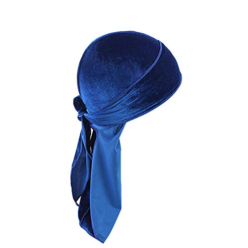 iSpchen Damen Herren Durag Piratenkappe Samt Long Tailed Turban Hut Chemo Cap Retro Kopftuch Unisex Stirnband Königsblau von iSpchen