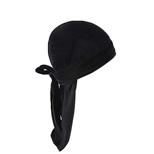 iSpchen Damen Herren Durag Piratenkappe Samt Long Tailed Turban Hut Chemo Cap Retro Kopftuch Unisex Stirnband Schwarz von iSpchen