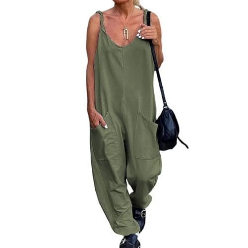 iSpchen Damen Jumpsuit Sommer 2024 Ärmelloses Overall schmal zulaufenden Hosen Lässiger Komfort in Hell,Armeegrün,XXL von iSpchen