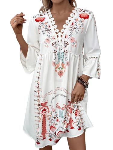 iSpchen Damen Kleid V-Ausschnitt Spitzenkleid Sommer Blumen Prinzessin Rock Lässige Kleidung für Straßenmode,Rot,XL iSpchen Damen Kleid V-Ausschnitt Spitzenkleid Sommer Blumen Prinzessin Rock Lässige Kleidung für Straßenmode,Rot,XL von iSpchen