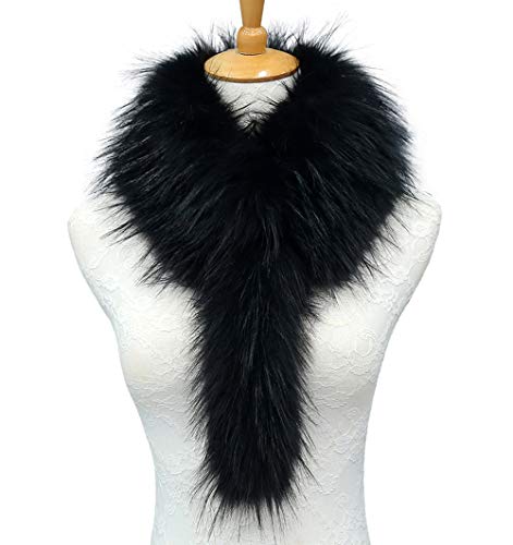 iSpchen Damen Kunstpelz Schal Wrap Abend Cape Kunstpelz Kragen Lang Schal Stola Elegant Flapper Outfit Winter Mantel Schwarz von iSpchen