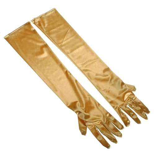 iSpchen Damen verlängerte Satin-Handschuhe Dehnbare Handschuhe Ellenbogen Lange Satin Handschuhe Braut-Abendkleid-Handschuhe für Hochzeit Abendparty Opernaufführung,Gold von iSpchen