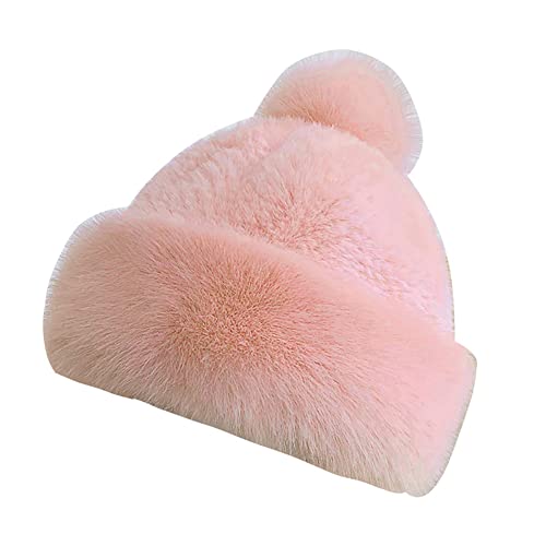 iSpchen Damenmütze Fellmütze Kunst Pelz Mütze Kunstpelzmütze Winter Warme Mütze Kunstfell Wintermütze Bommel Ohrenschutz Cap Mütze,Rosa von iSpchen