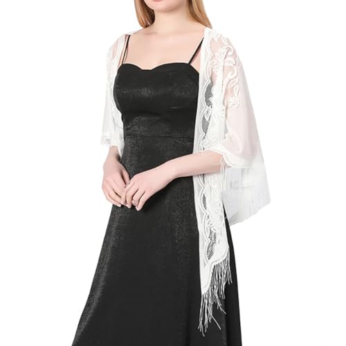 iSpchen Dreieck Spitze Stola Damen Spitze Stola Weiche Schals und Tücher Umhang Spitzenschal Umhang Schal Festlich für Damen Hochzeit Braut Brautjungfer Party Schals,Weiß von iSpchen
