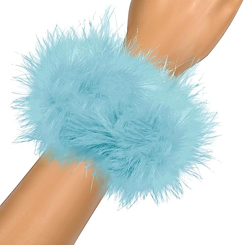 iSpchen Feder Handgelenk Manschette, Plüsch Manschette Ring Feder-Handgelenk Armband Winter Arm Wärmer Ärmel Manschetten Bühnenperformance Rollenspiel Handring,Hellblau von iSpchen