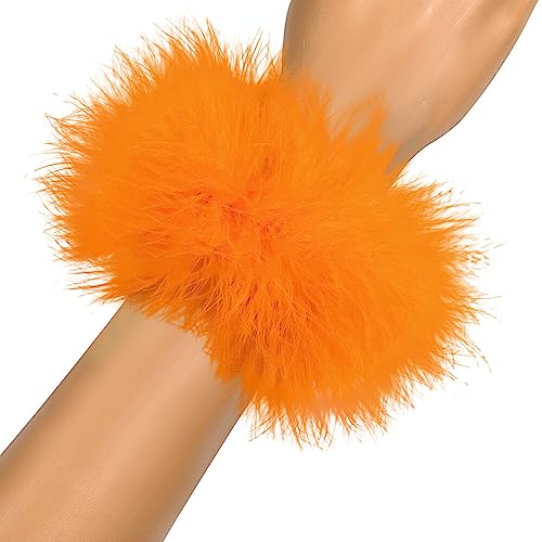 iSpchen Feder Handgelenk Manschette, Plüsch Manschette Ring Feder-Handgelenk Armband Winter Arm Wärmer Ärmel Manschetten Bühnenperformance Rollenspiel Handring,orange von iSpchen