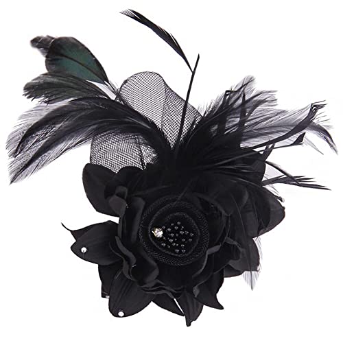 iSpchen Federbrosche Brosche Brautschmuck Broschennadel Sicherheitsnadel Damen Mädchen Kostüm Zubehör Bouquet Corsage Handgelenk Blume Hochzeit Anstecknadel Schals Tücher Retro Schwarz von iSpchen
