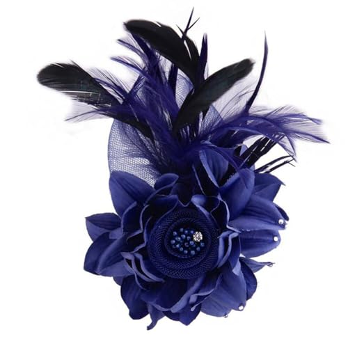 iSpchen Federbrosche Brosche Brautschmuck Broschennadel Sicherheitsnadel Damen Mädchen Kostüm Zubehör Bouquet Corsage Handgelenk Blume Hochzeit Anstecknadel fSchals Tücher Retro Blau von iSpchen