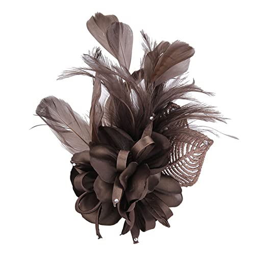 iSpchen Federbrosche Brosche Brautschmuck Broschennadel Sicherheitsnadel Damen Mädchen Kostüm Zubehör Bouquet Corsage Handgelenk Blume Hochzeit Anstecknadel für Schals Tücher Retro Kaffeefarbe von iSpchen