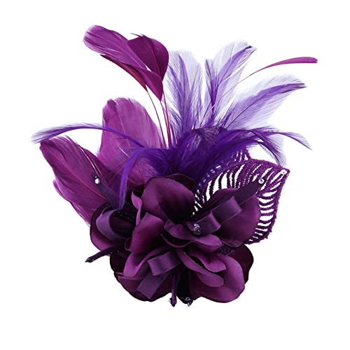 iSpchen Federbrosche Brosche Brautschmuck Broschennadel Sicherheitsnadel Damen Mädchen Kostüm Zubehör Bouquet Corsage Handgelenk Blume Hochzeit Anstecknadel für Schals Tücher Retro Lila von iSpchen